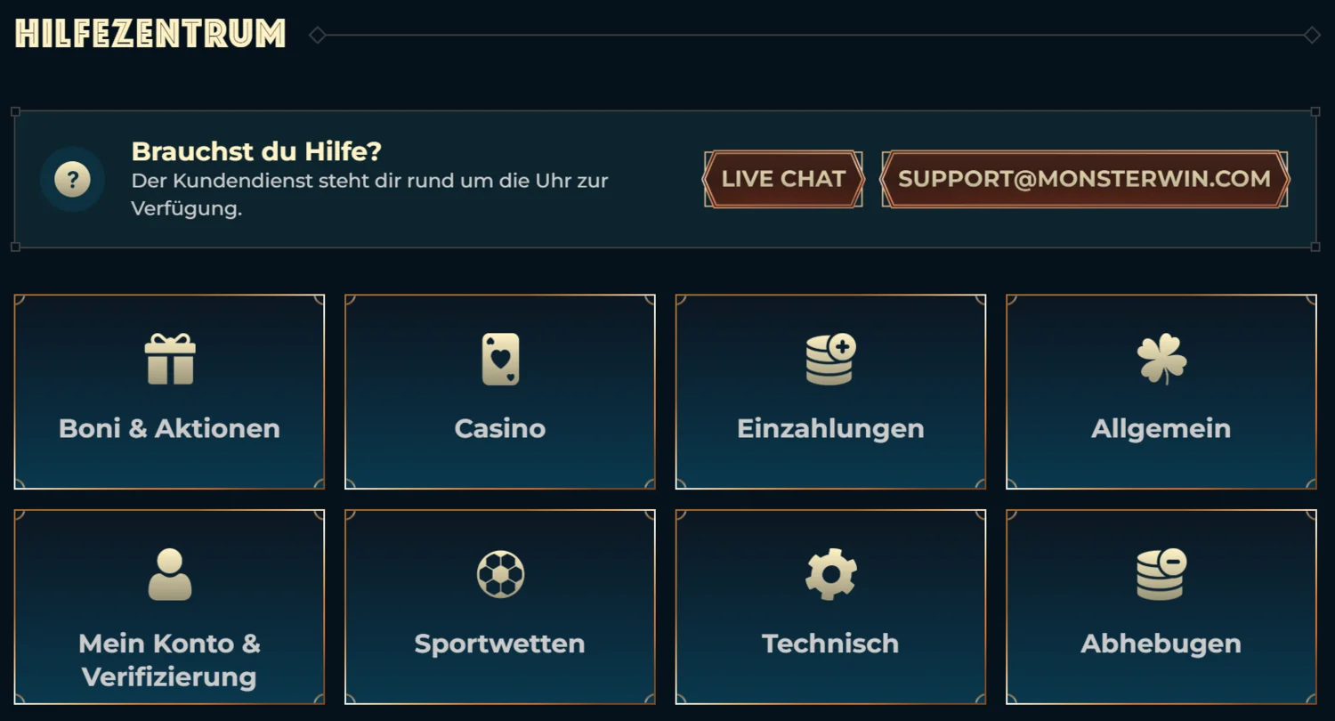 MonsterWin Casino Kundenservice